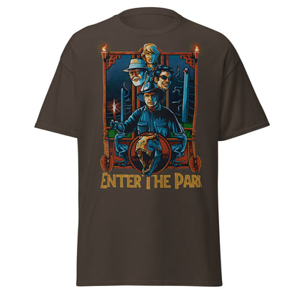 Enter The Park Retro Jurassic Movie Poster T-Shirt - Dark Chocolate - T-Shirts Online