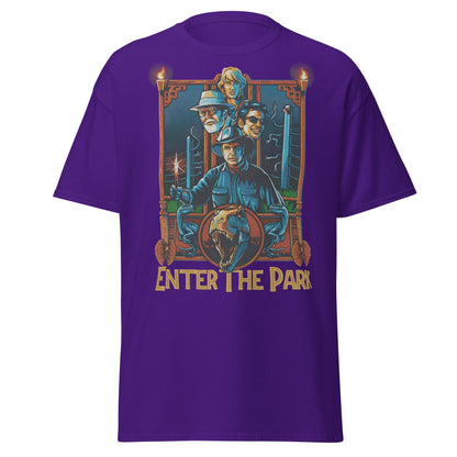 Enter The Park Retro Jurassic Movie Poster T-Shirt - Purple - T-Shirts Online