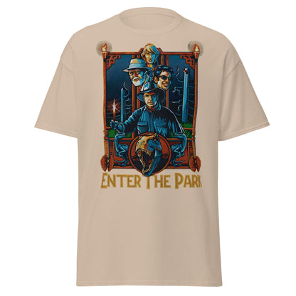 Enter The Park Retro Jurassic Movie Poster T-Shirt - Sand - T-Shirts Online
