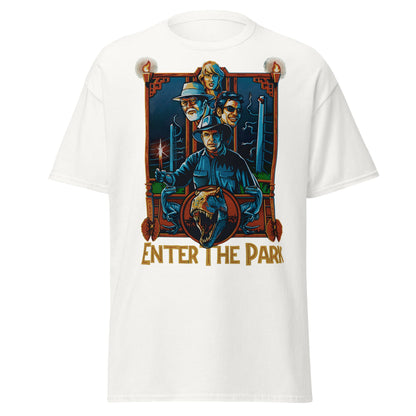 Enter The Park Retro Jurassic Movie Poster T-Shirt - White - T-Shirts Online