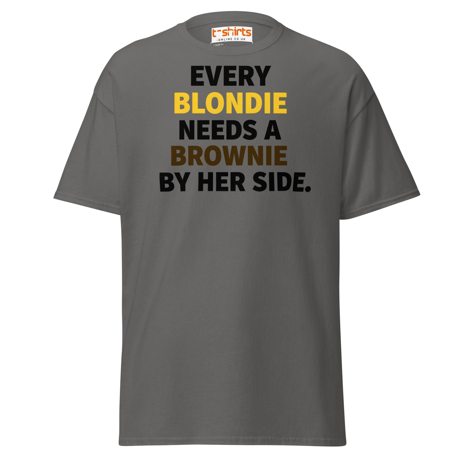 Every Blondie Needs a Brownie T-Shirt – Bestie Quote Tee - Charcoal - T-Shirts Online