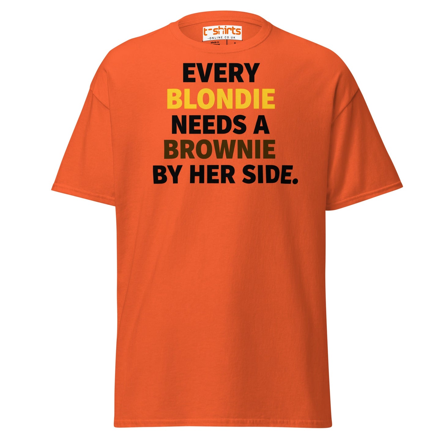 Every Blondie Needs a Brownie T-Shirt – Bestie Quote Tee - Orange - T-Shirts Online