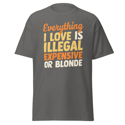 Everything I Love Is Illegal Expensive or Blonde T-Shirt - Charcoal - T-Shirts Online