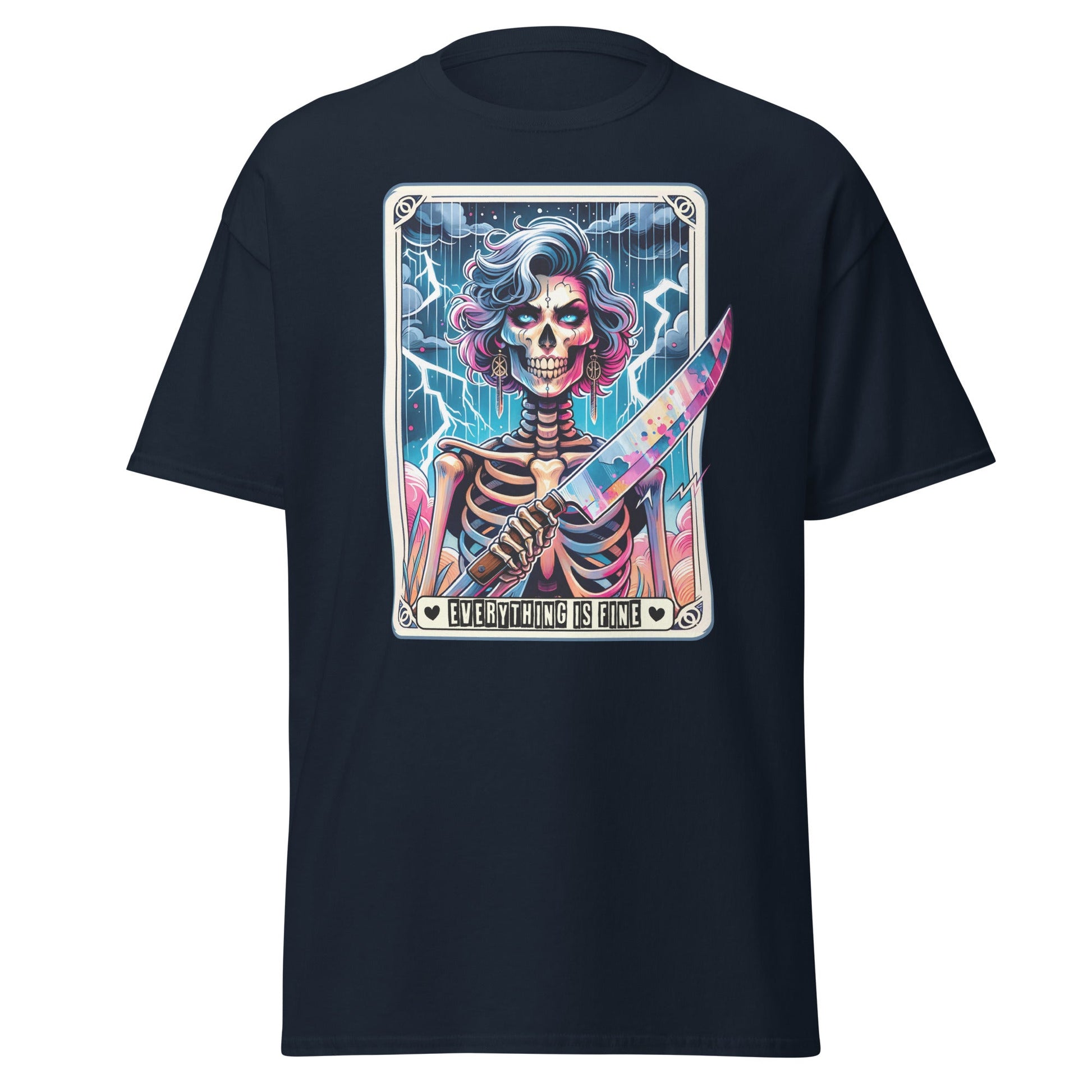 'Everything is Fine' Tarot | Tarot Card T-Shirt - Navy - T-Shirts Online