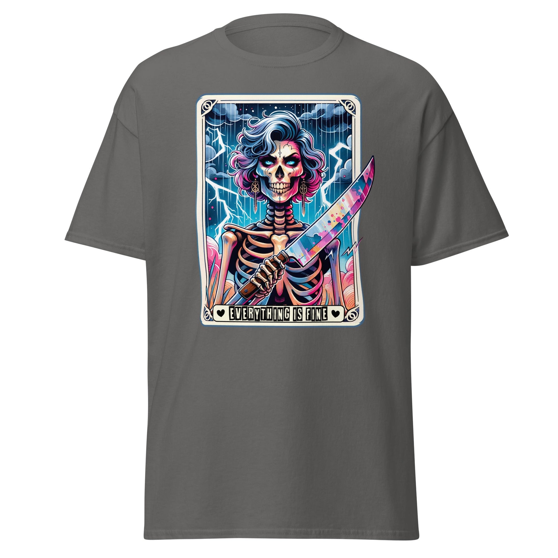 'Everything is Fine' Tarot | Tarot Card T-Shirt - Charcoal - T-Shirts Online