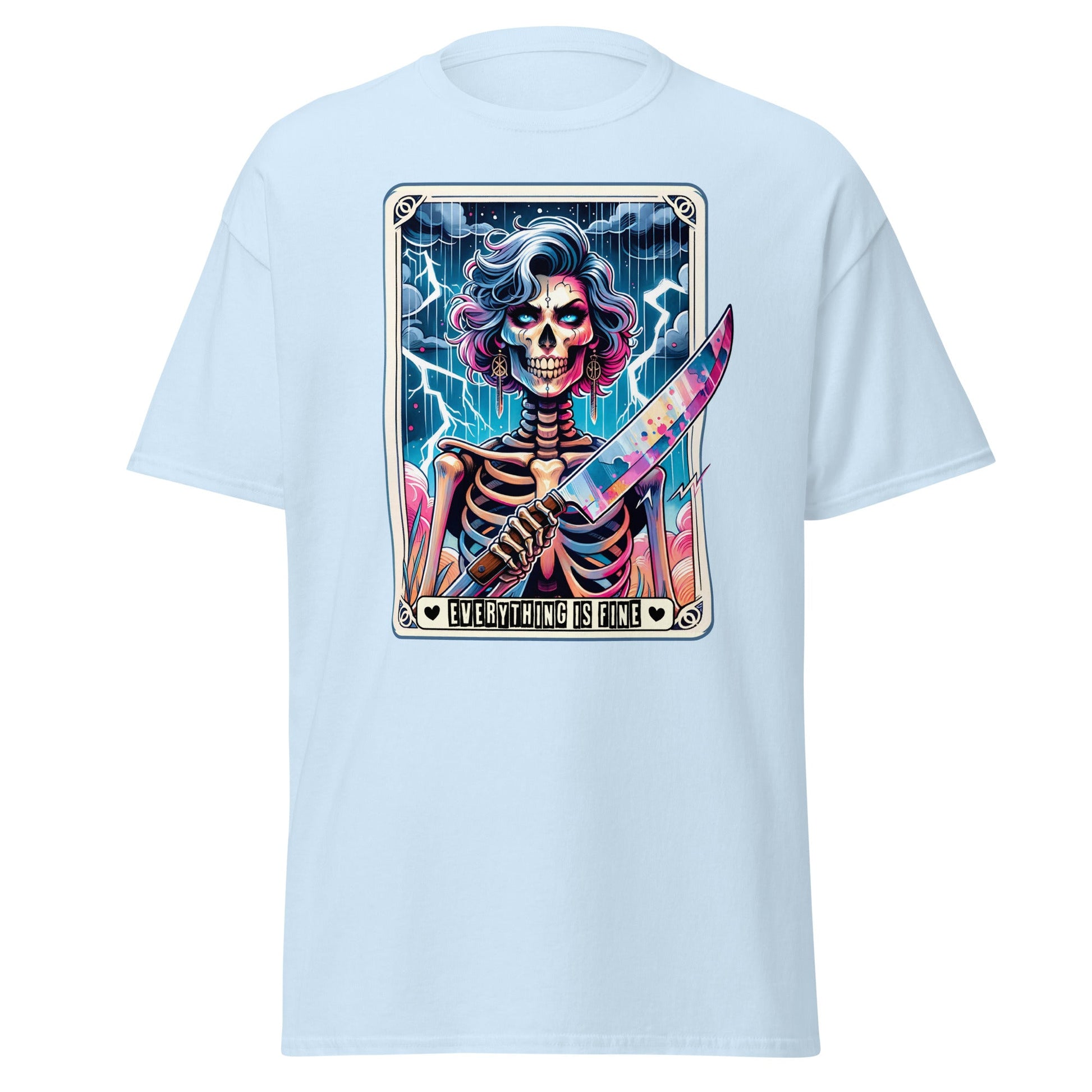 'Everything is Fine' Tarot | Tarot Card T-Shirt - Light Blue - T-Shirts Online