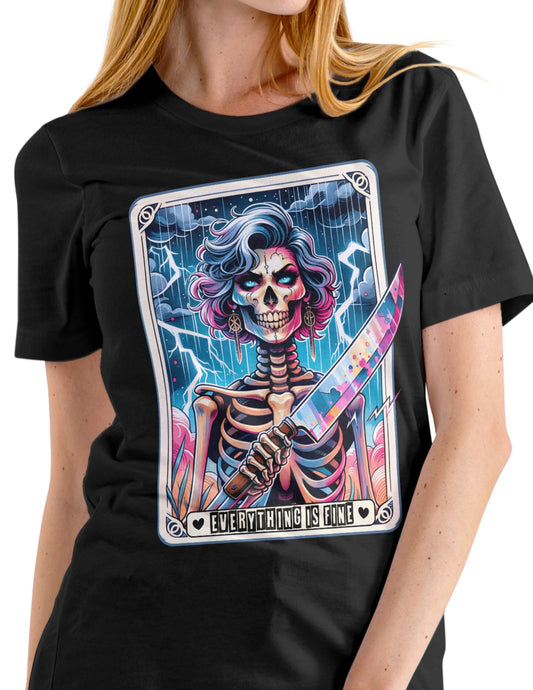 Everything is Fine Tarot | Tarot Card T-Shirt - Black - T-Shirts Online