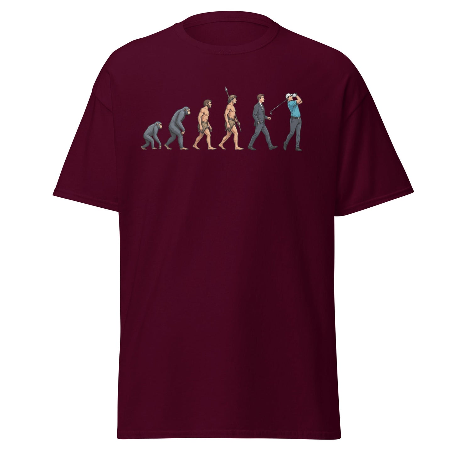 Evolution of Golf T-Shirt | Funny Golfer Progress Tee - Maroon - T-Shirts Online