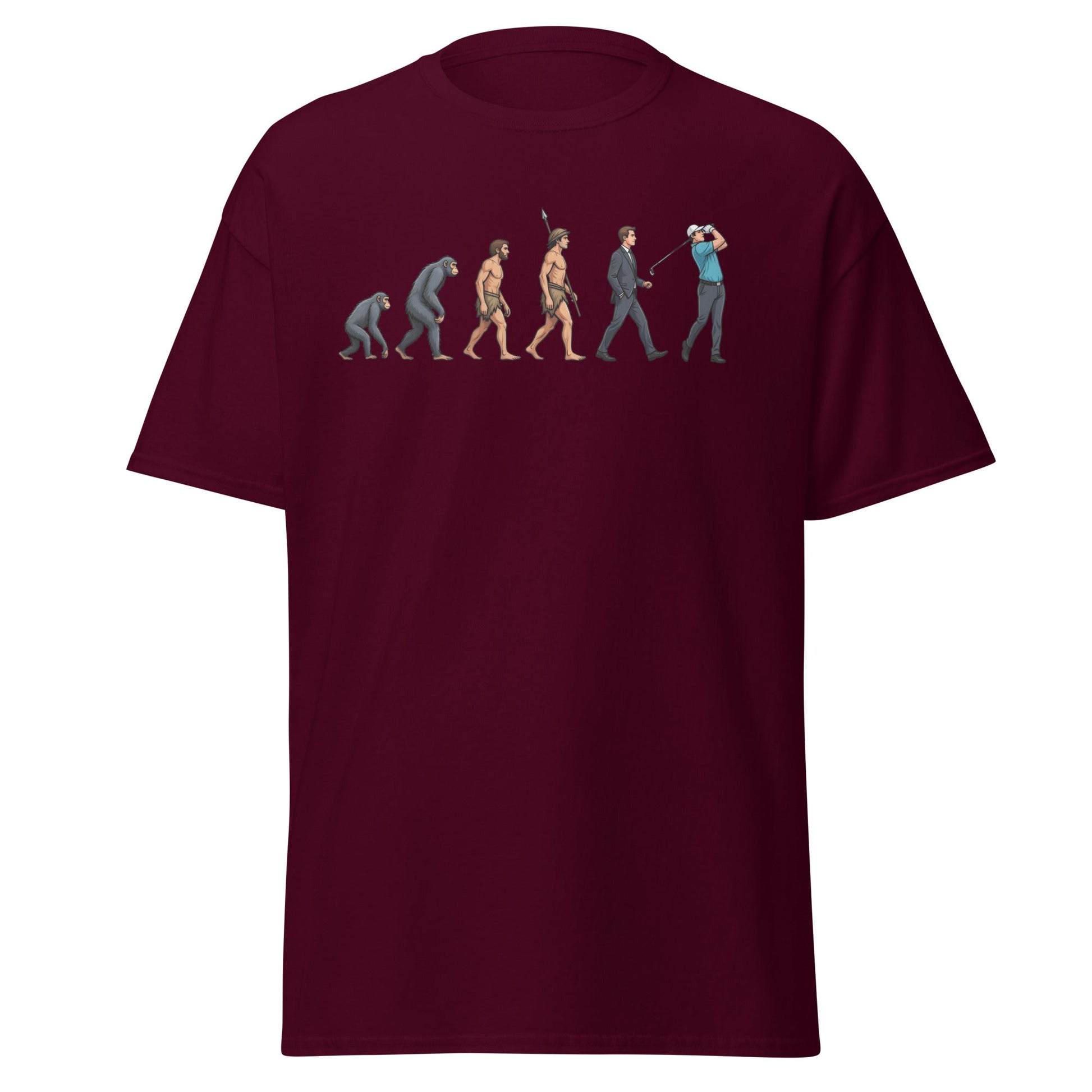 Evolution of Golf T-Shirt | Funny Golfer Progress Tee - Maroon - T-Shirts Online