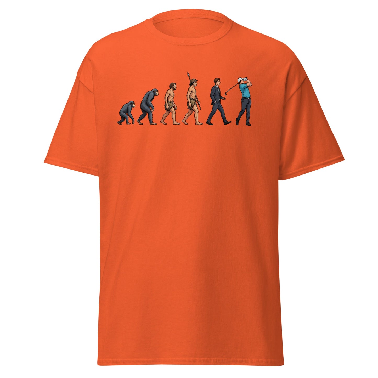 Evolution of Golf T-Shirt | Funny Golfer Progress Tee - Orange - T-Shirts Online
