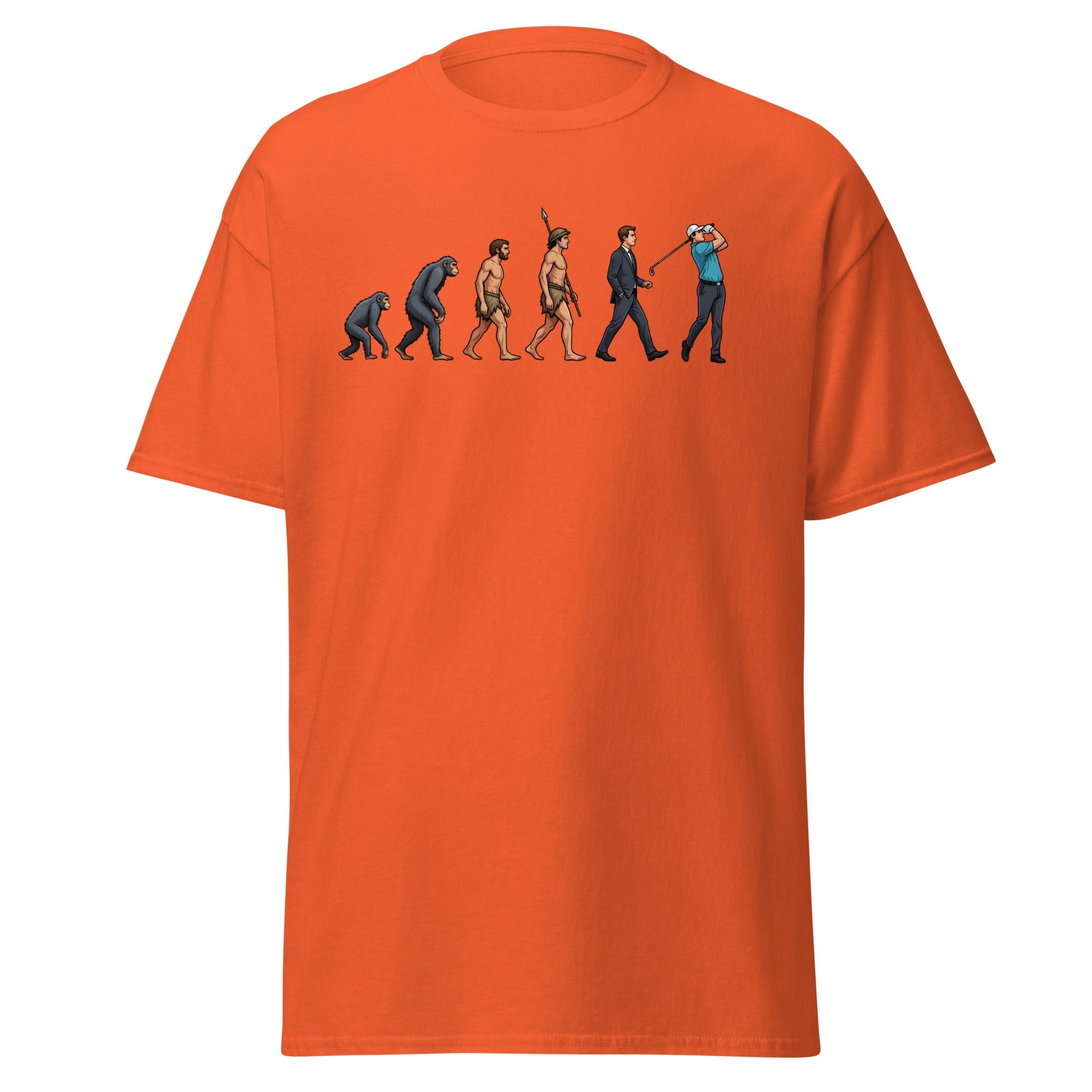 Evolution of Golf T-Shirt | Funny Golfer Progress Tee - Orange - T-Shirts Online