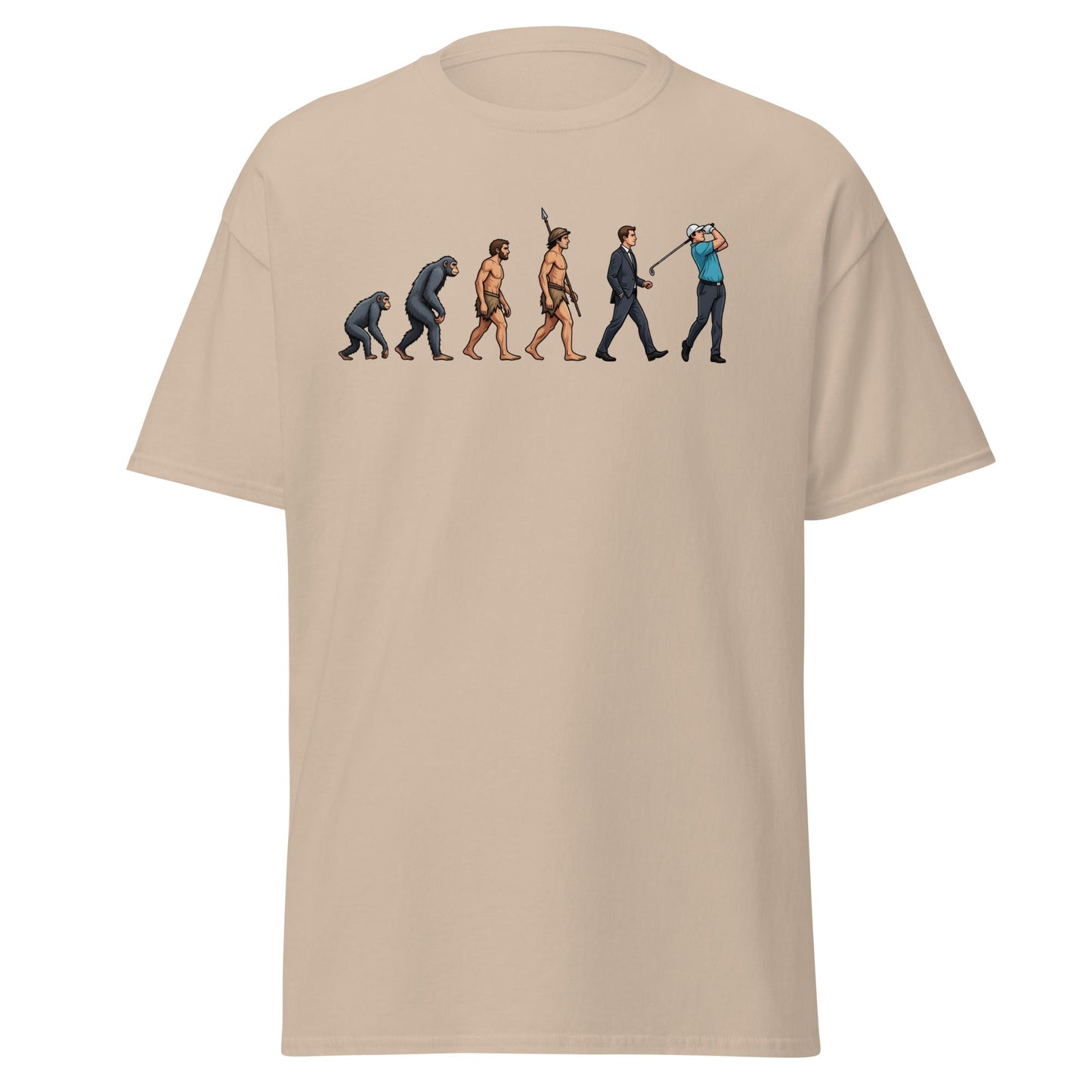 Evolution of Golf T-Shirt | Funny Golfer Progress Tee - Sand - T-Shirts Online