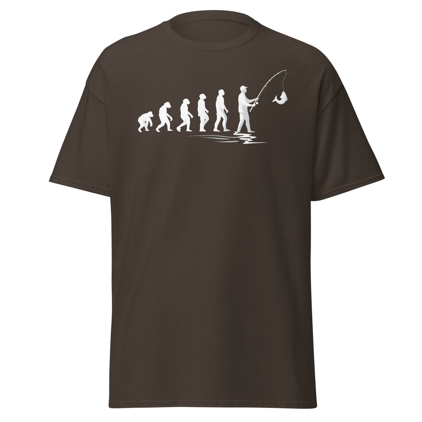 Evolution of Man Fishing T-Shirt - Funny Fisherman Gift - Dark Chocolate - T-Shirts Online