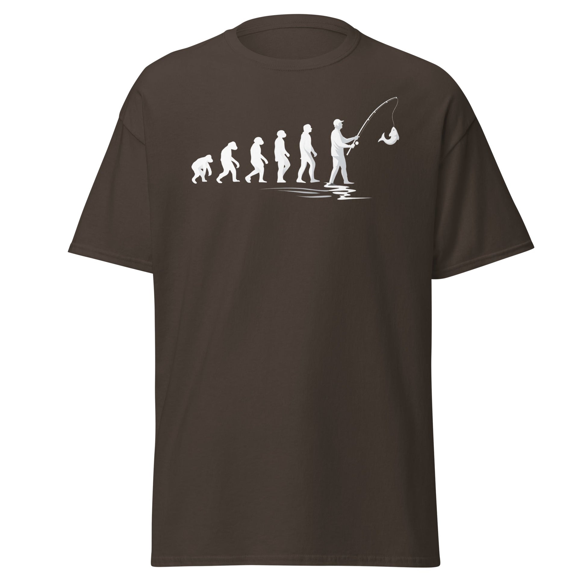 Evolution of Man Fishing T-Shirt - Funny Fisherman Gift - Dark Chocolate - T-Shirts Online