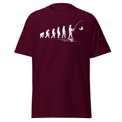 Evolution of Man Fishing T-Shirt - Funny Fisherman Gift - Maroon - T-Shirts Online