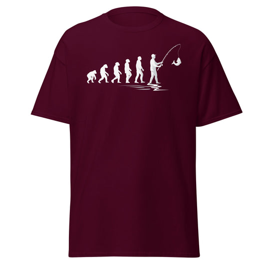 Evolution of Man Fishing T-Shirt - Funny Fisherman Gift - Maroon - T-Shirts Online