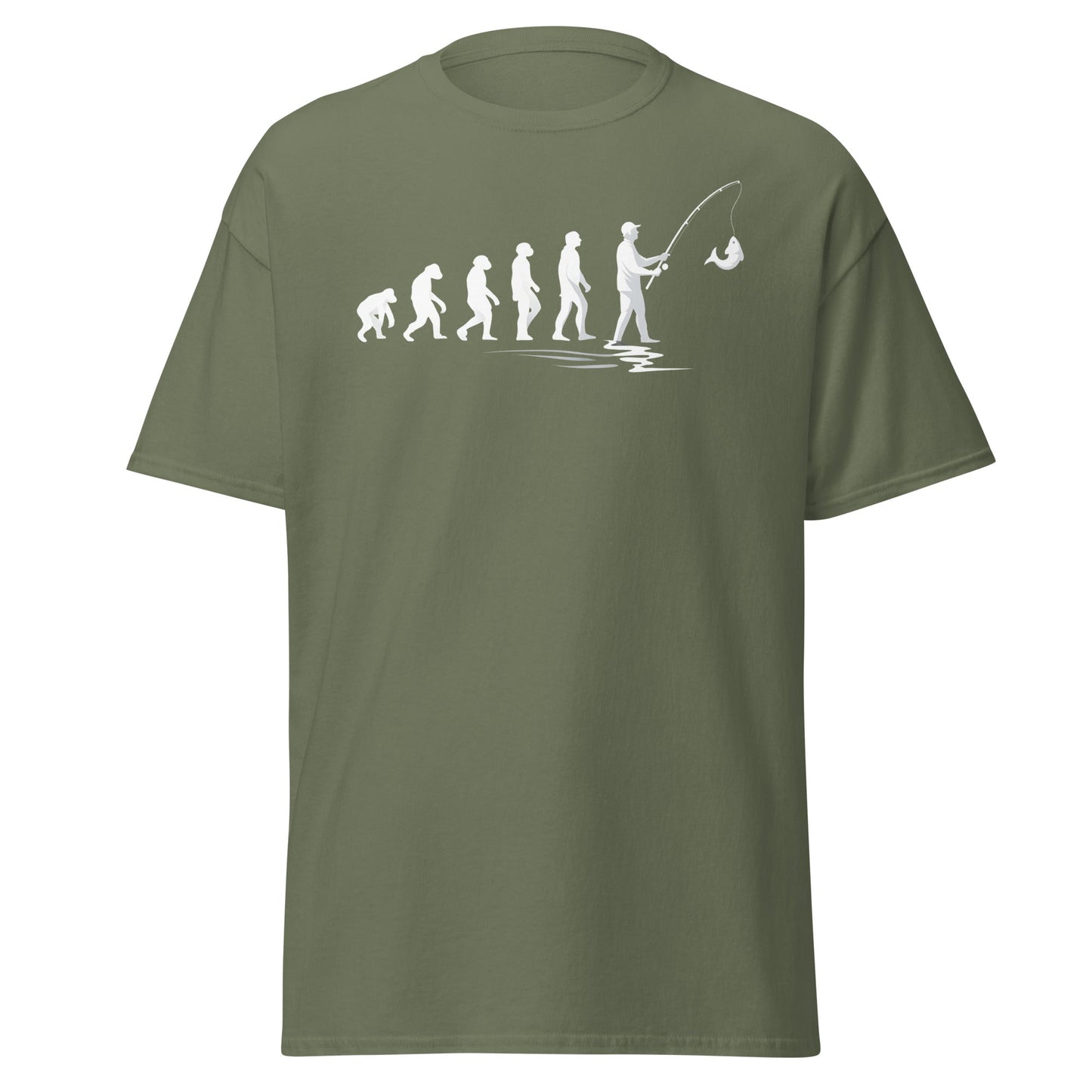Evolution of Man Fishing T-Shirt - Funny Fisherman Gift - Military Green - T-Shirts Online
