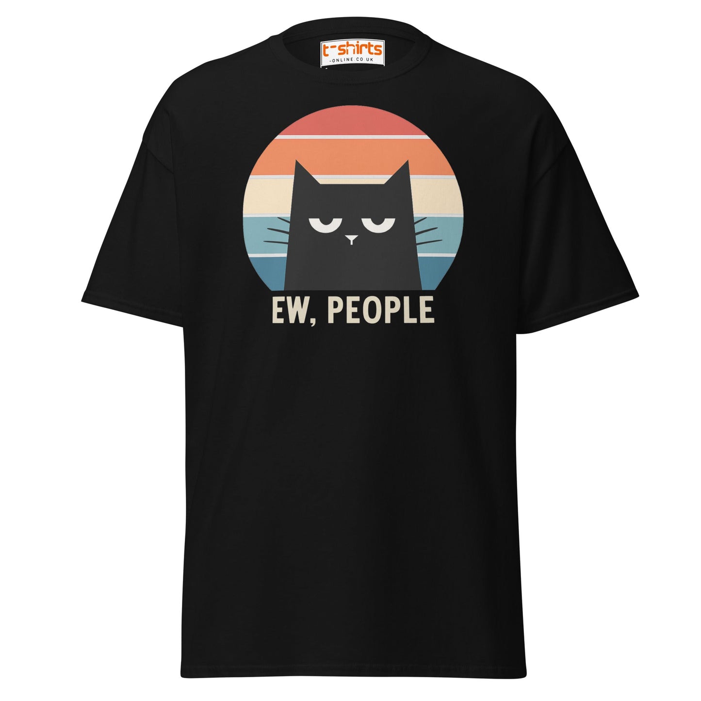 Ew People Cat T-Shirt – Grumpy Retro Kitty Tee - Black - T-Shirts Online