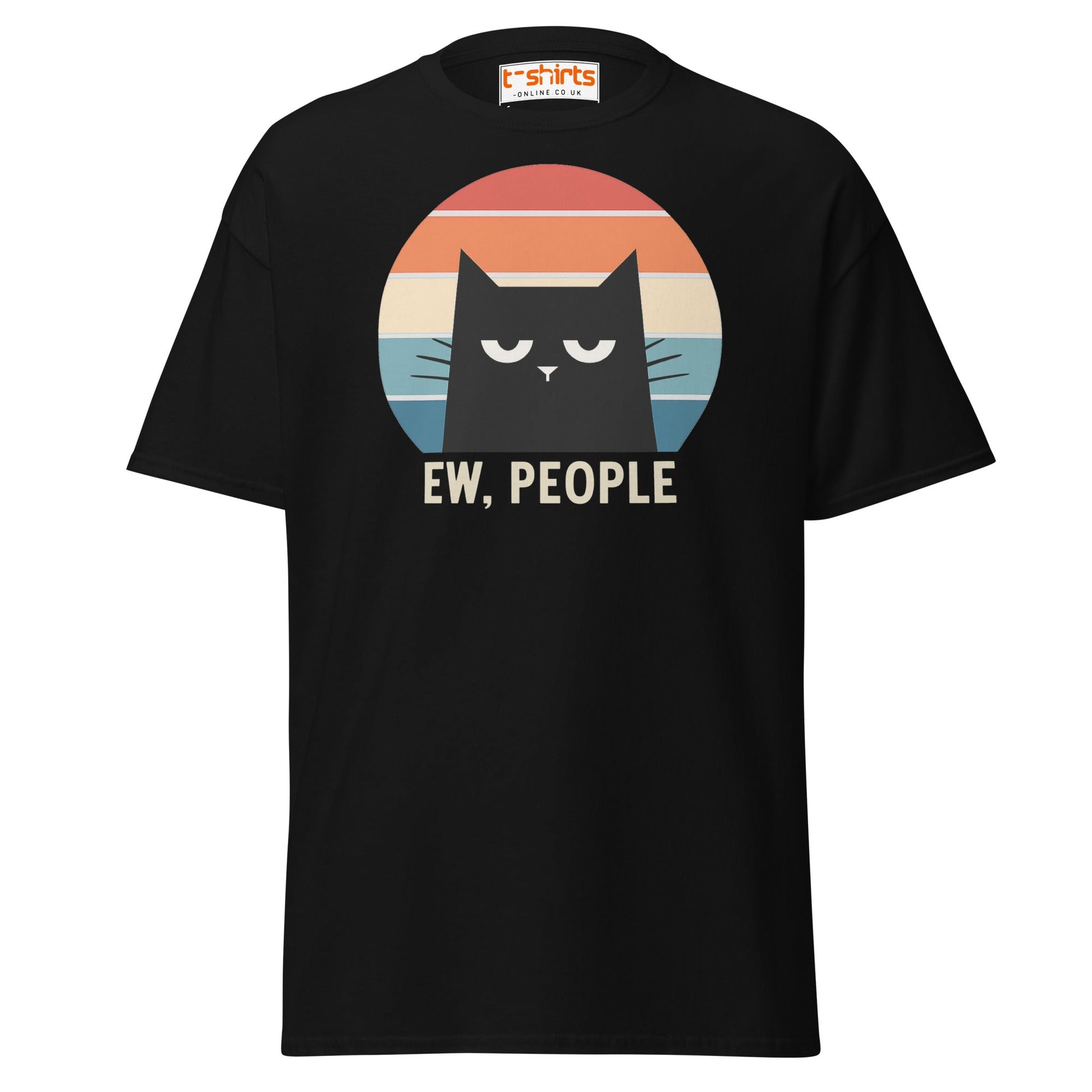 Ew People Cat T-Shirt – Grumpy Retro Kitty Tee - Black - T-Shirts Online