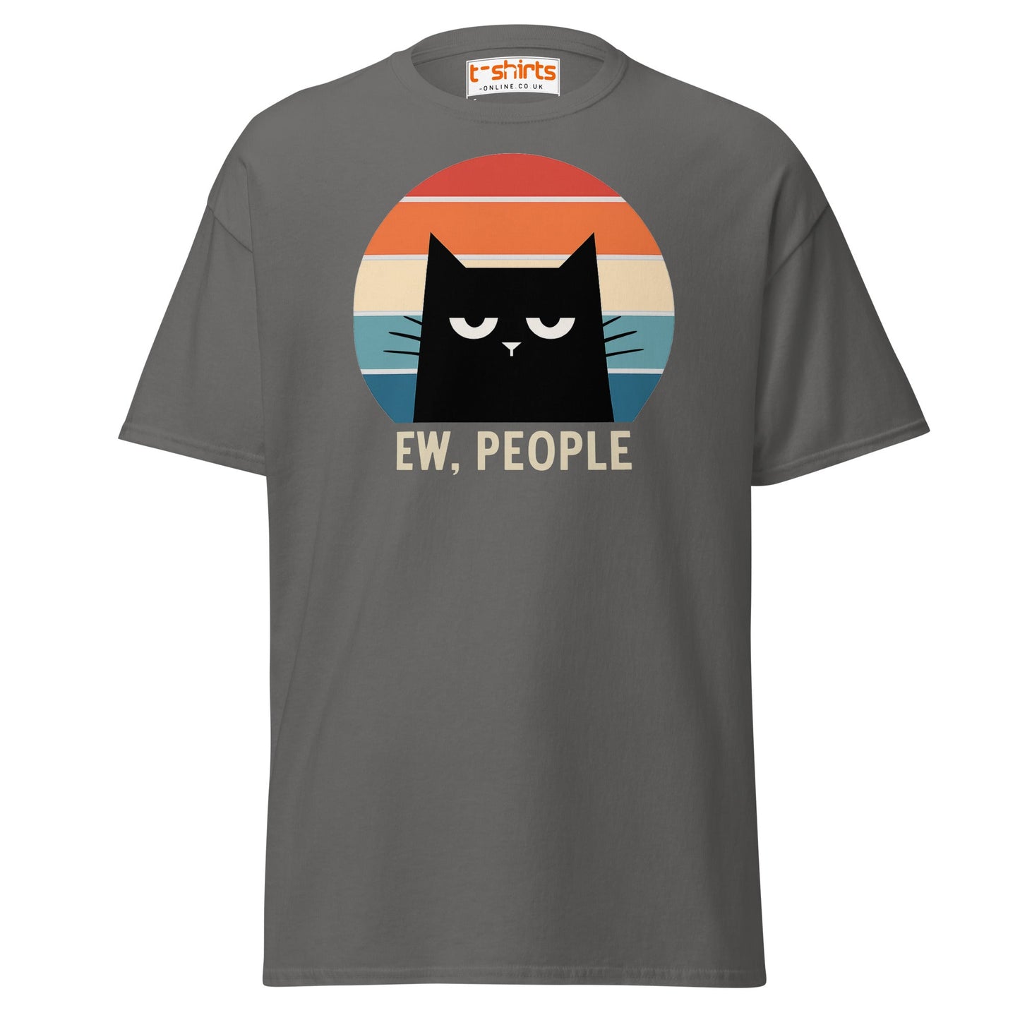 Ew People Cat T-Shirt – Grumpy Retro Kitty Tee - Charcoal - T-Shirts Online