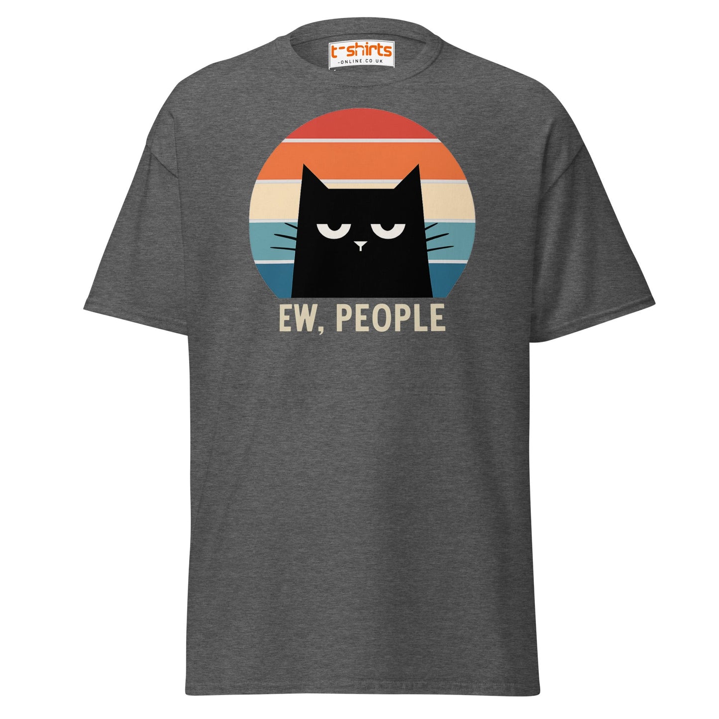 Ew People Cat T-Shirt – Grumpy Retro Kitty Tee - Dark Heather - T-Shirts Online