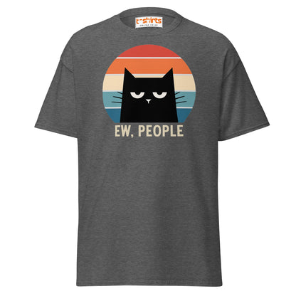 Ew People Cat T-Shirt – Grumpy Retro Kitty Tee - Dark Heather - T-Shirts Online