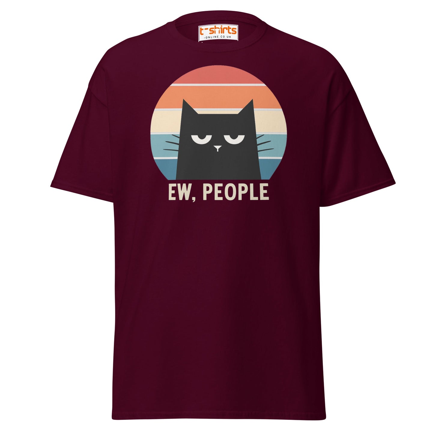 Ew People Cat T-Shirt – Grumpy Retro Kitty Tee - Maroon - T-Shirts Online