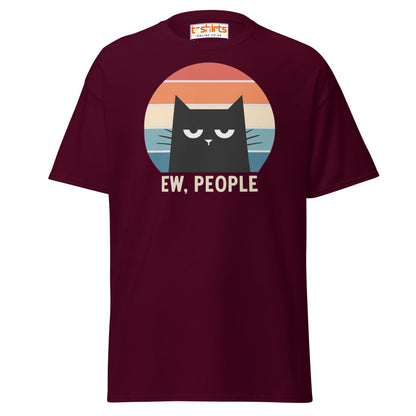 Ew People Cat T-Shirt – Grumpy Retro Kitty Tee - Maroon - T-Shirts Online