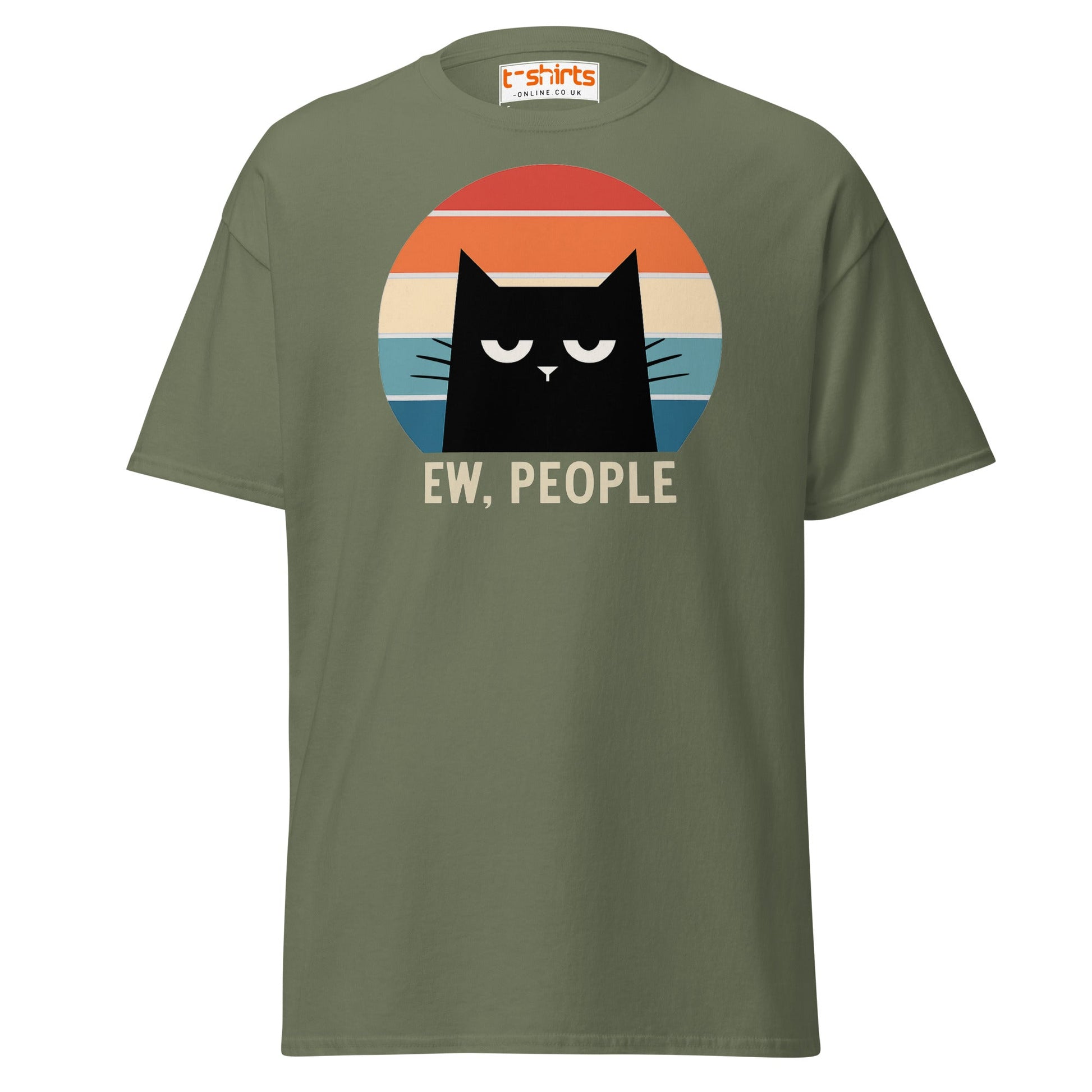Ew People Cat T-Shirt – Grumpy Retro Kitty Tee - Military Green - T-Shirts Online