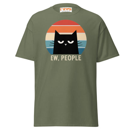 Ew People Cat T-Shirt – Grumpy Retro Kitty Tee - Military Green - T-Shirts Online