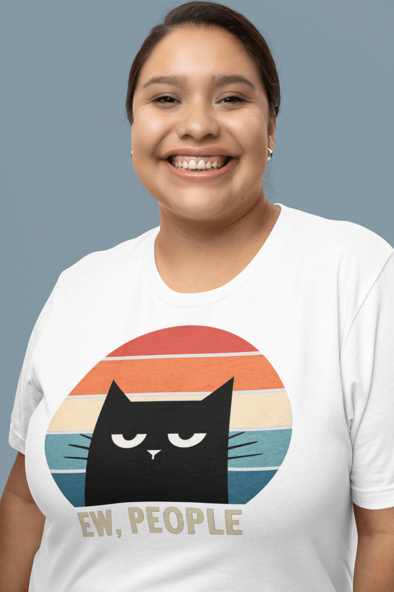 Ew People Cat T-Shirt – Grumpy Retro Kitty Tee - Navy - T-Shirts Online
