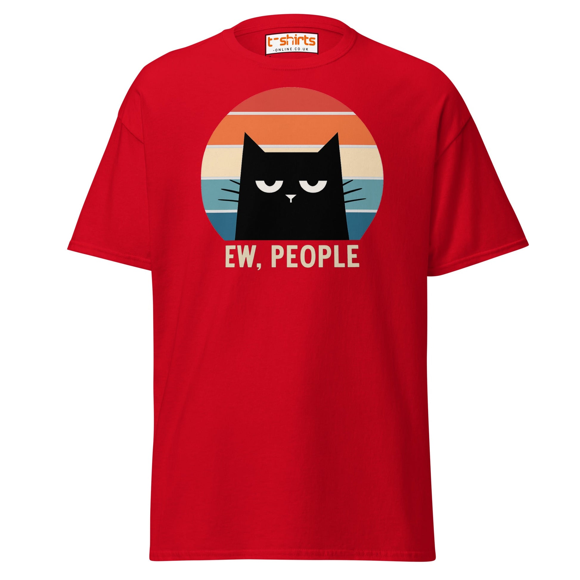 Ew People Cat T-Shirt – Grumpy Retro Kitty Tee - Red - T-Shirts Online