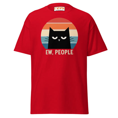 Ew People Cat T-Shirt – Grumpy Retro Kitty Tee - Red - T-Shirts Online