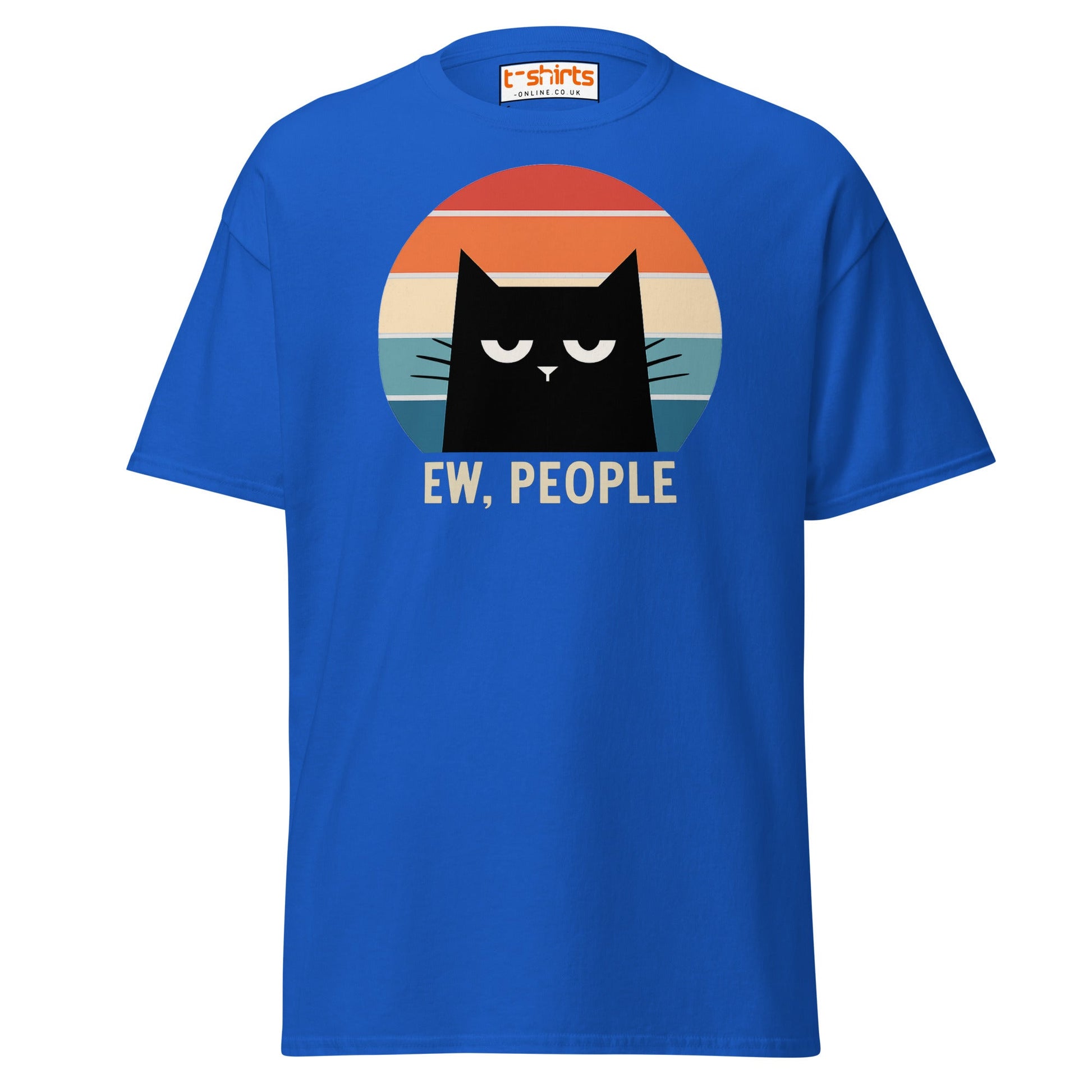 Ew People Cat T-Shirt – Grumpy Retro Kitty Tee - Royal - T-Shirts Online