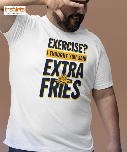 Exercise Extra Fries Funny T-Shirt - Black - T-Shirts Online
