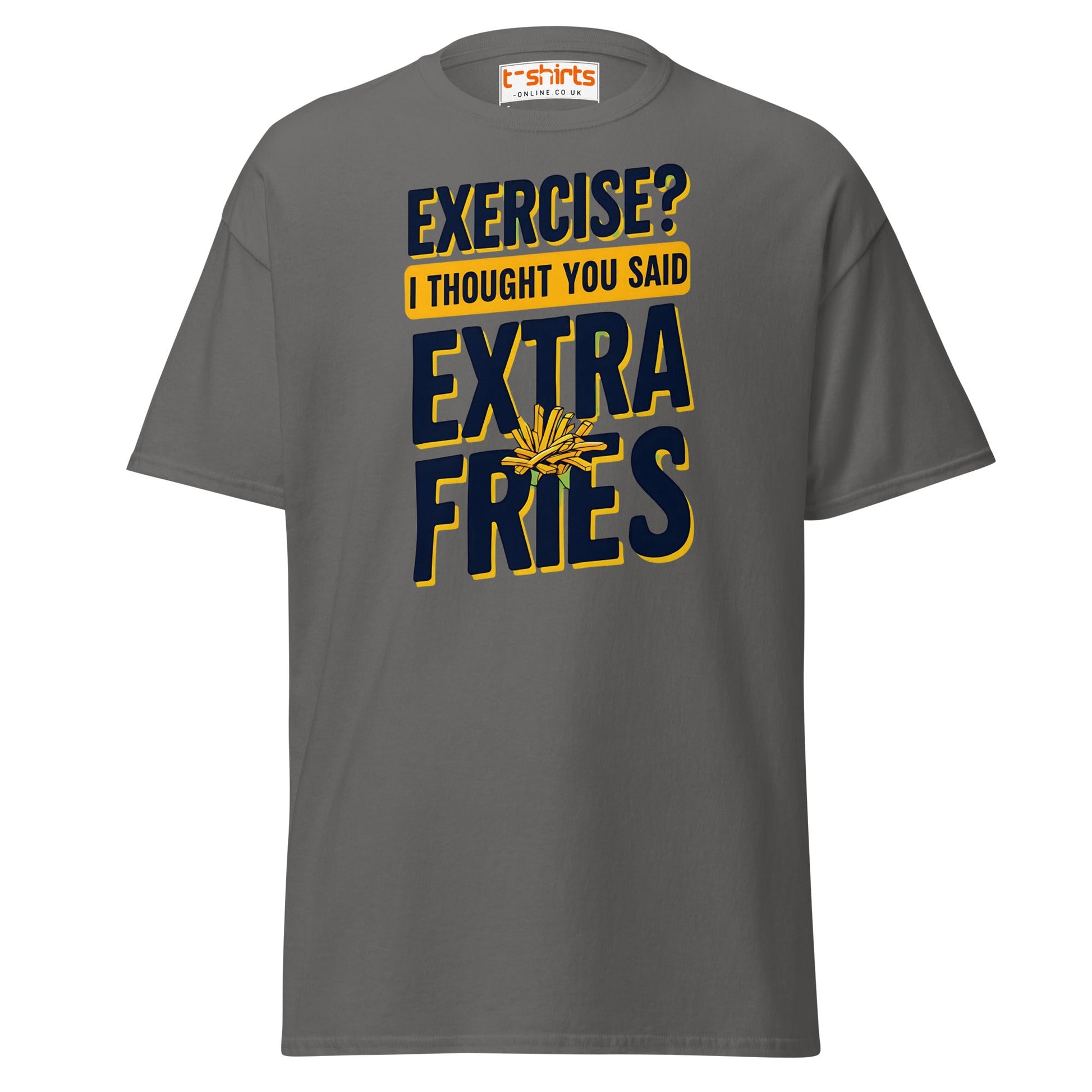 Exercise Extra Fries Funny T-Shirt - Charcoal - T-Shirts Online