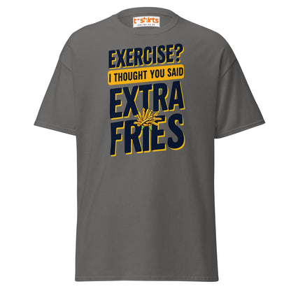 Exercise Extra Fries Funny T-Shirt - Charcoal - T-Shirts Online