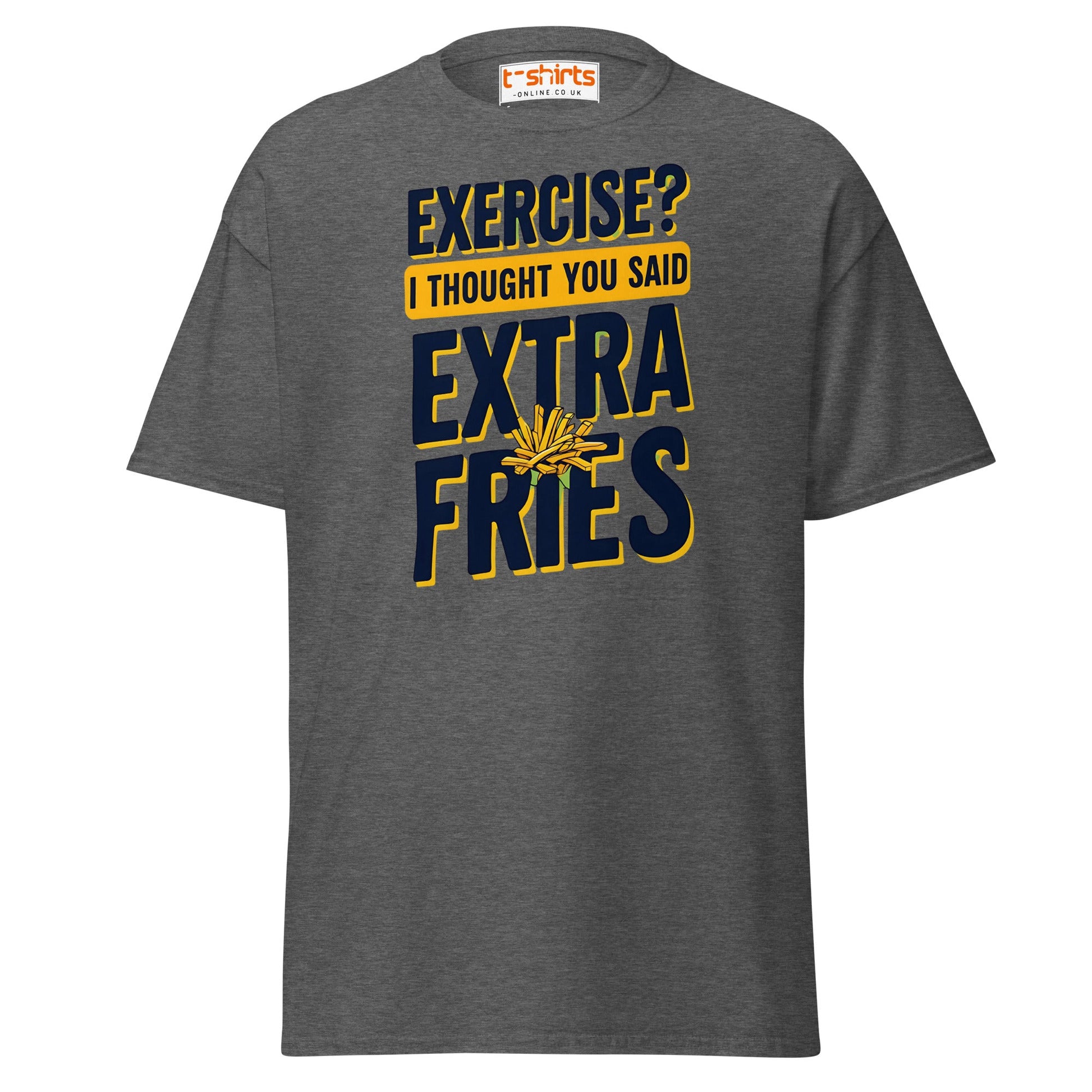 Exercise Extra Fries Funny T-Shirt - Dark Heather - T-Shirts Online
