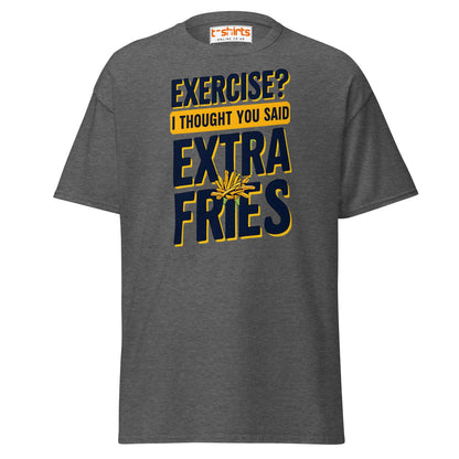 Exercise Extra Fries Funny T-Shirt - Dark Heather - T-Shirts Online