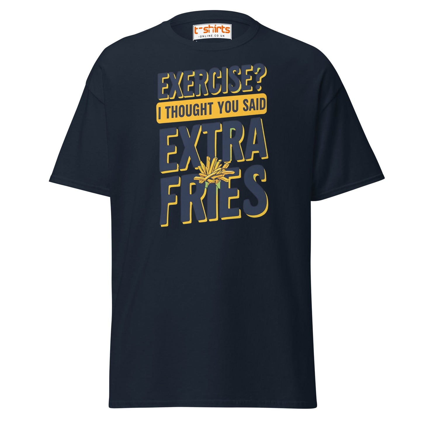 Exercise Extra Fries Funny T-Shirt - Navy - T-Shirts Online
