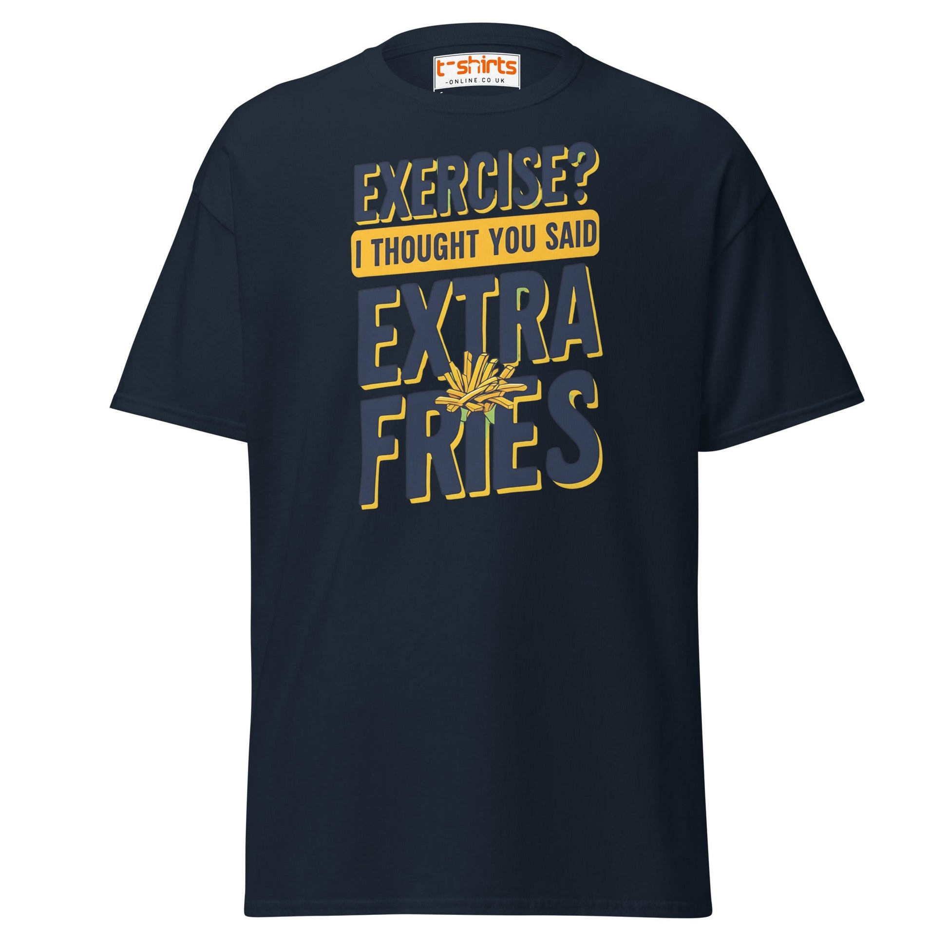 Exercise Extra Fries Funny T-Shirt - Navy - T-Shirts Online