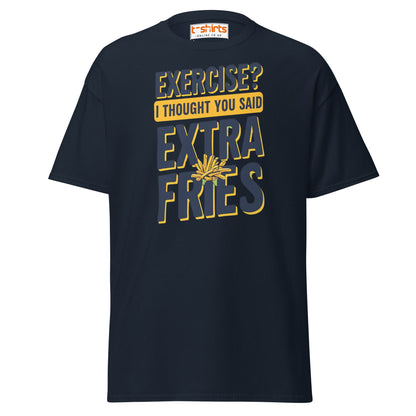 Exercise Extra Fries Funny T-Shirt - Navy - T-Shirts Online