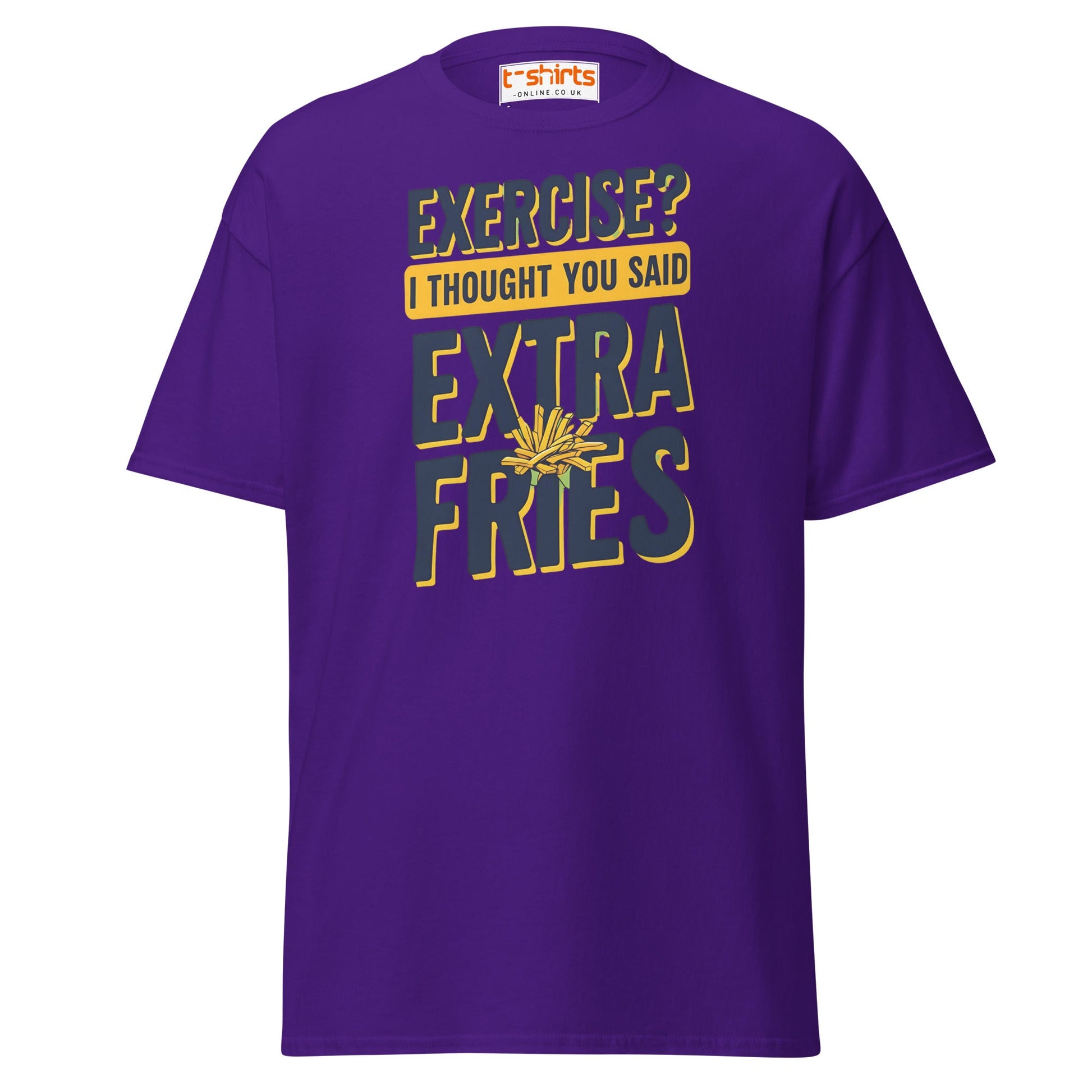 Exercise Extra Fries Funny T-Shirt - Purple - T-Shirts Online