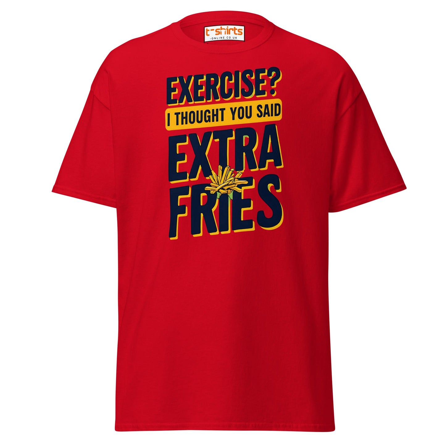Exercise Extra Fries Funny T-Shirt - Red - T-Shirts Online