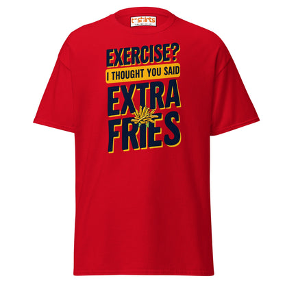 Exercise Extra Fries Funny T-Shirt - Red - T-Shirts Online