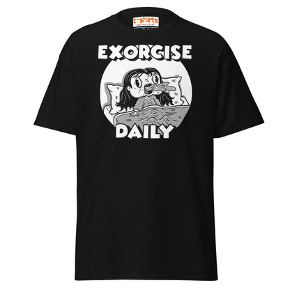 Exorcise Daily T-Shirt – Funny Horror Parody Tee - Black - T-Shirts Online