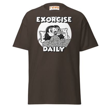 Exorcise Daily T-Shirt – Funny Horror Parody Tee - Dark Chocolate - T-Shirts Online