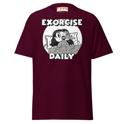 Exorcise Daily T-Shirt – Funny Horror Parody Tee - Maroon - T-Shirts Online