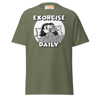 Exorcise Daily T-Shirt – Funny Horror Parody Tee - Military Green - T-Shirts Online