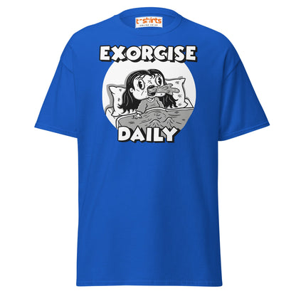 Exorcise Daily T-Shirt – Funny Horror Parody Tee - Royal - T-Shirts Online